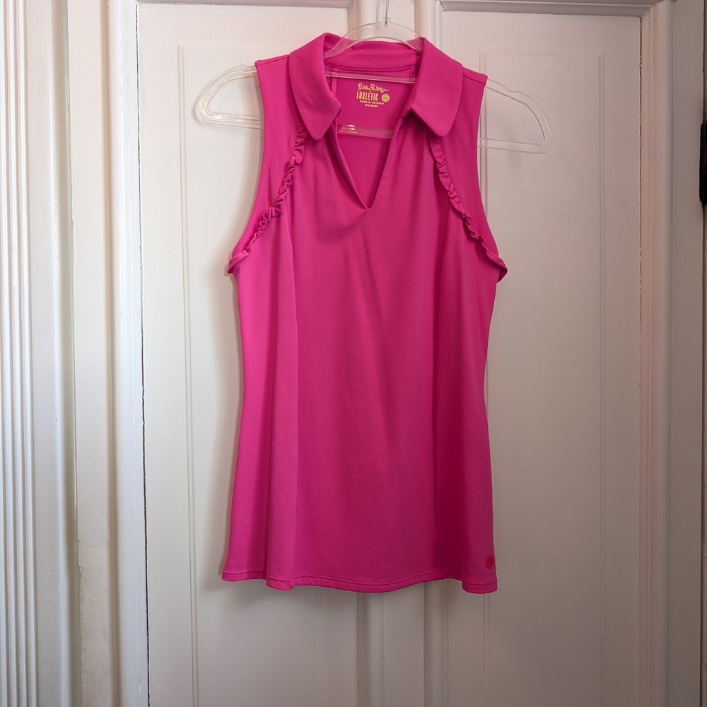 Lilly Pulitzer Martina Luxletic Vibrant Pink Ruffle Sleeveless Top XS